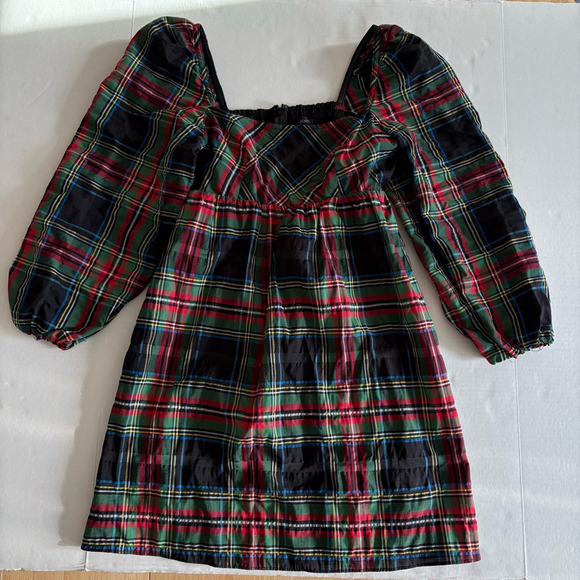NWOT J. Crew Puff-sleeve mini dress in Stewart tartan size 2 - Picture 2 of 16